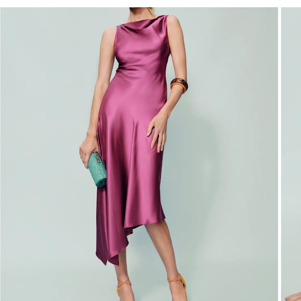 the Scotia Silk Dress from Reformation, hibiscus pink